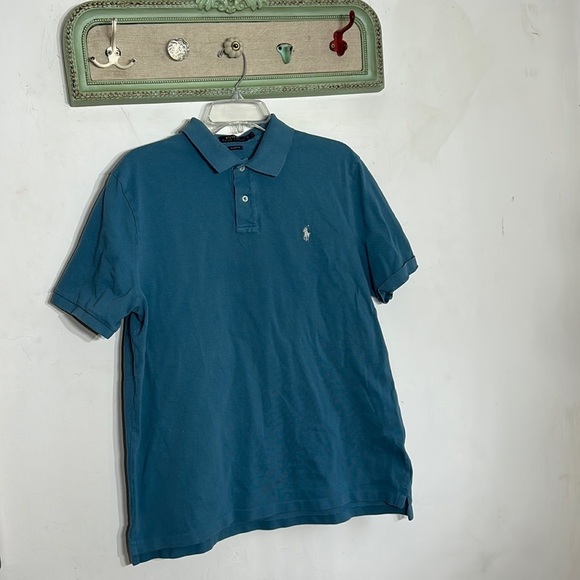 Polo Ralph Lauren slate blue spring short sleeve quarter button up large shirt - Picture 1 of 5